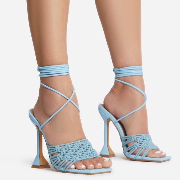 EGO Shoes - New EGO Light blue knit square toe strappy ankle strap high heel sandals